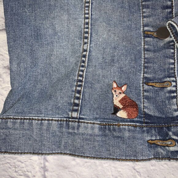 Kut from the Kloth Medium Jean Jacket Distressed Stretch Trucker Blue Denim - Picture 6 of 12